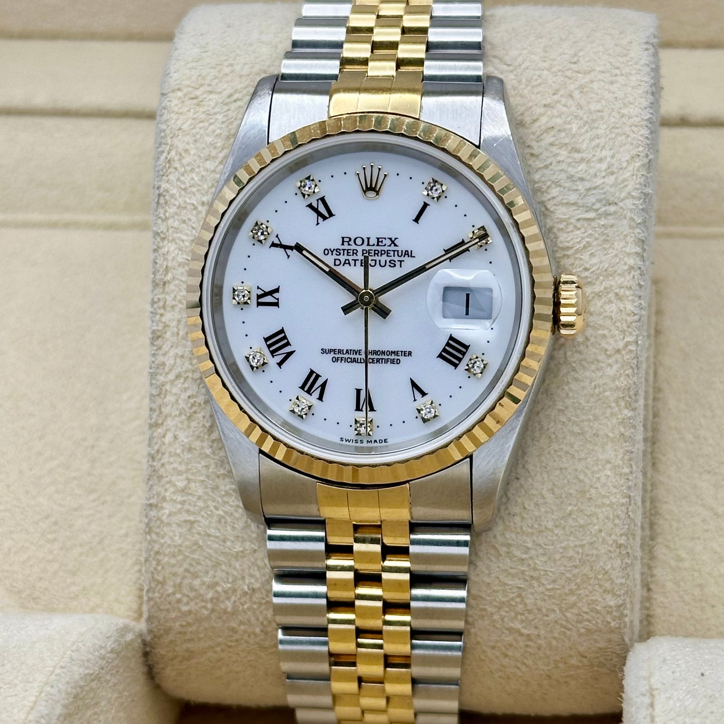 Datejust 36 White Buckley Diamond 18K Yellow Gold Ref 16233G 1996