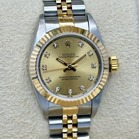 (ON HOLD) Oyster Perpetual 26 Champagne Diamond Dial 18K Yellow Gold Ref 67193 1991