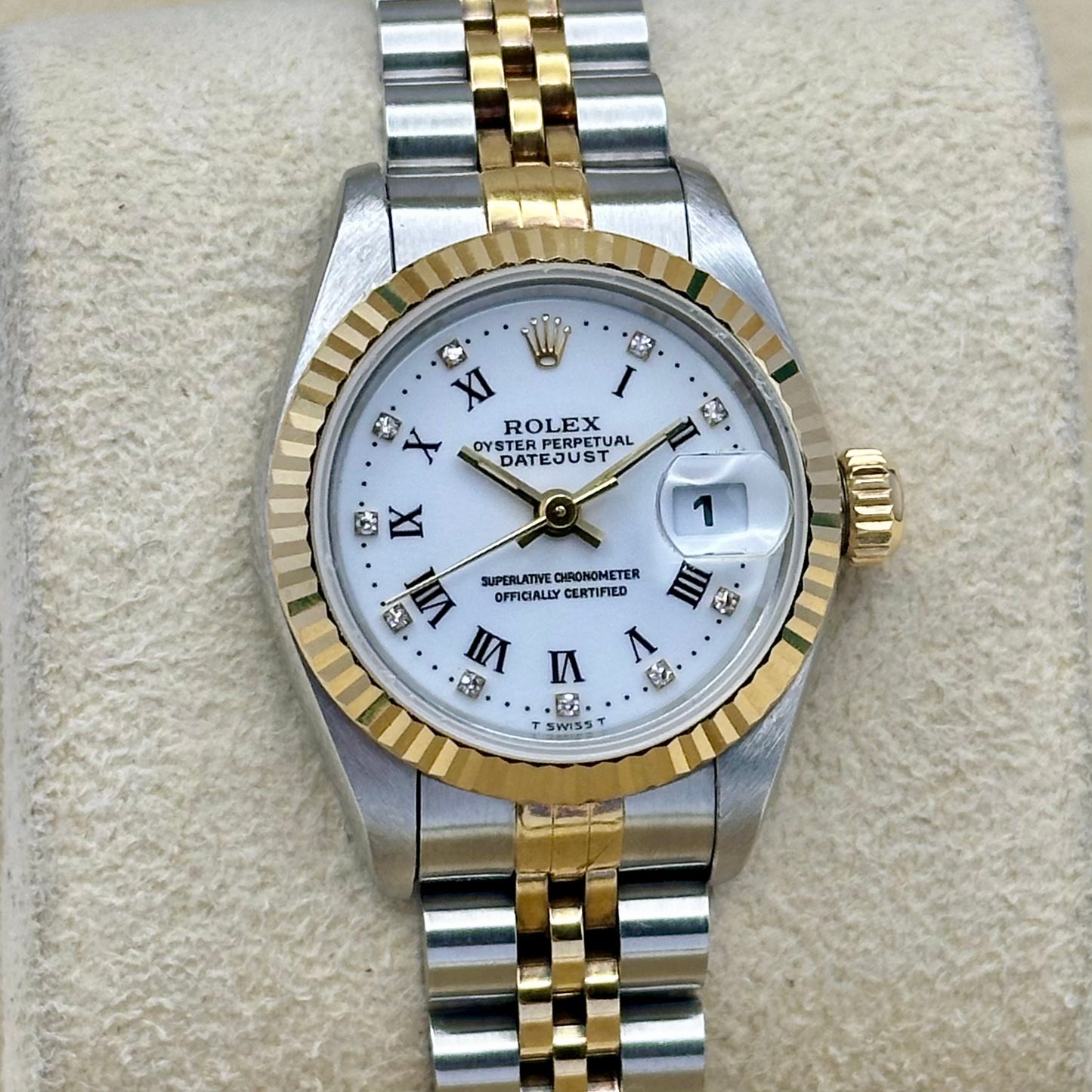 Lady-Datejust 26 White Buckley Diamond Dial 18K Yellow Gold Two Tone Ref 69173G 1995