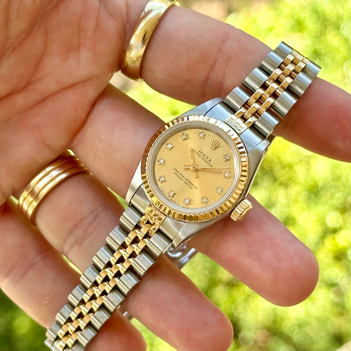 Oyster Perpetual 26 Champagne Diamond Dial 18K Yellow Gold Ref 67193 1991