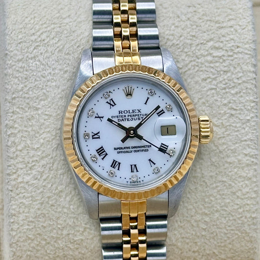 Lady-Datejust 26 White Buckley Diamond Dial 18K Yellow Gold Two Tone Ref 69173G 1988