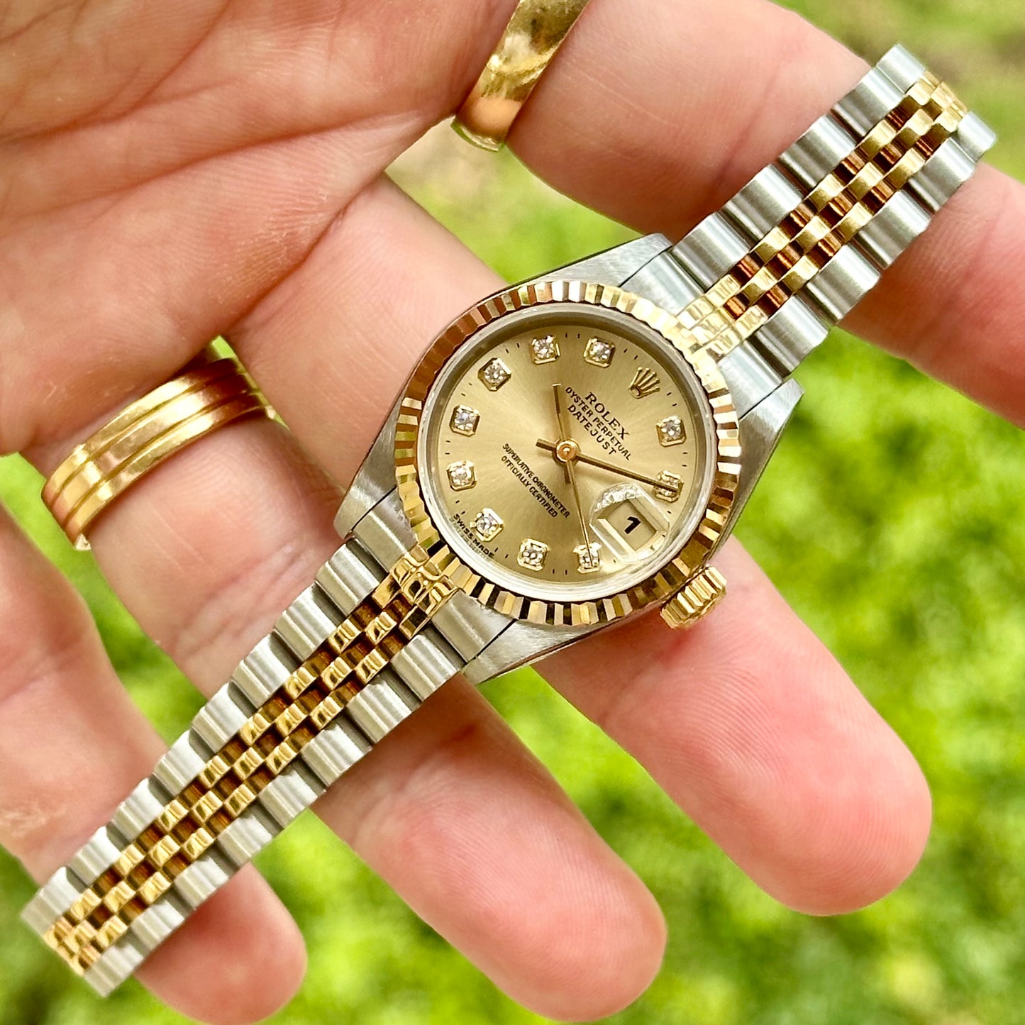 Lady-Datejust 26 18K Yellow Gold Champagne Big Diamond Ref 69173 1997