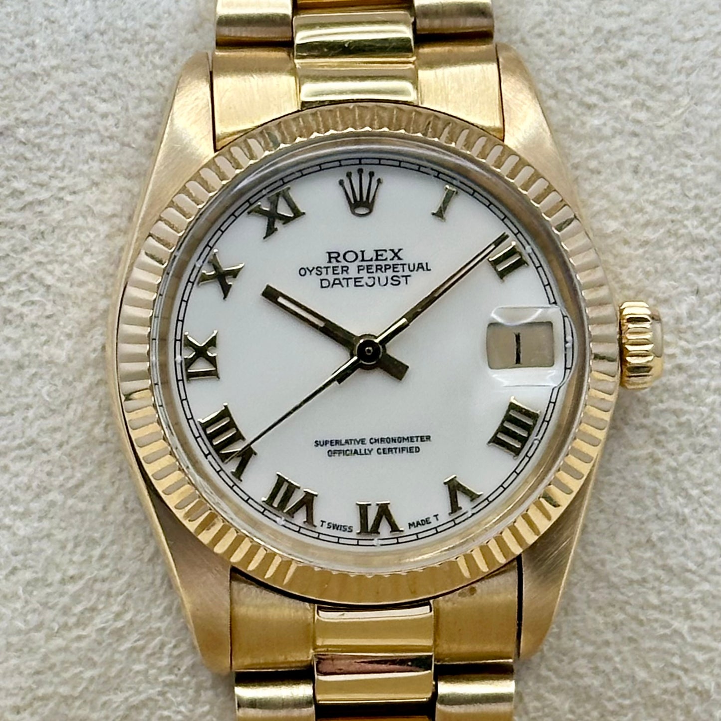 Datejust 31 White Romans 18K Yellow Gold Presidential Ref 6824 1979
