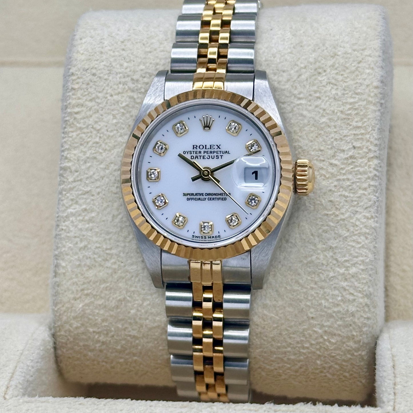 Lady-Datejust 26 White Big Diamond Dial 18K Yellow Gold Ref 69173G 1996