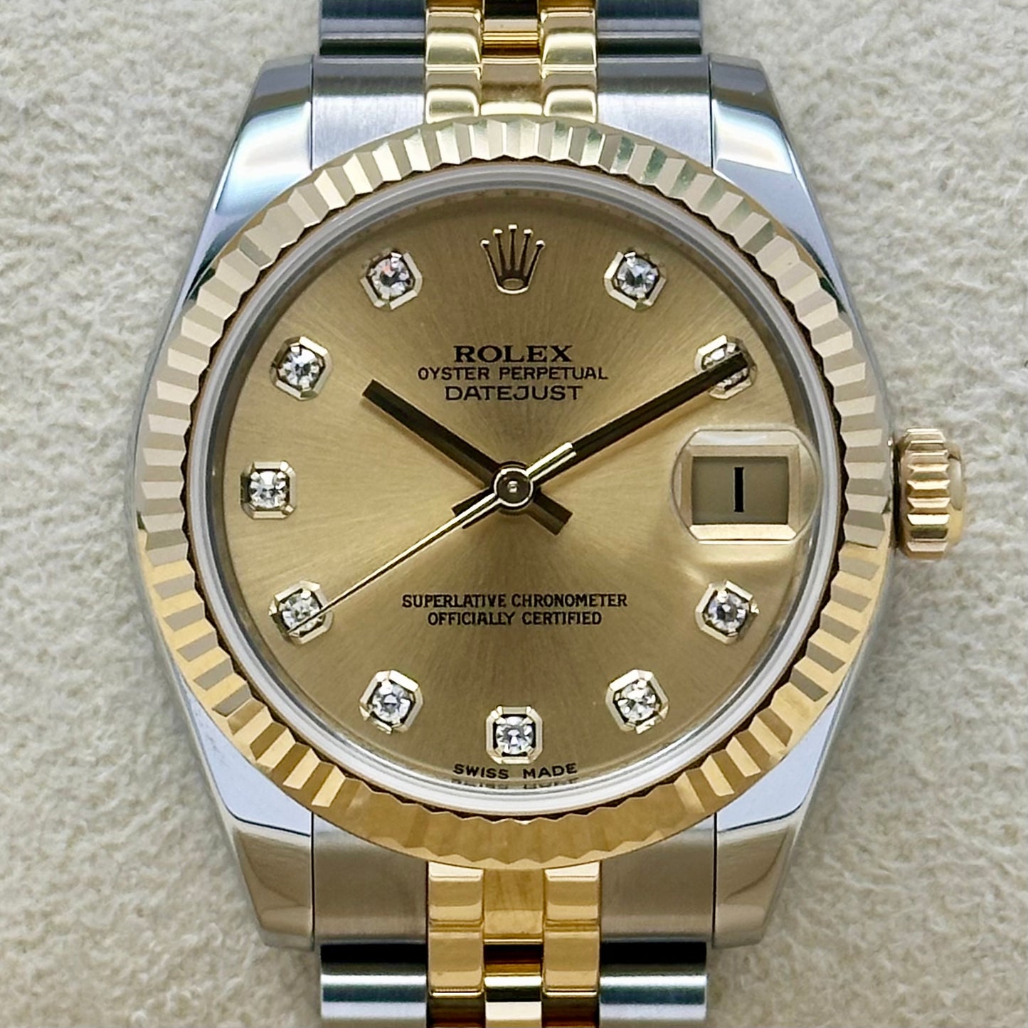 Datejust 31 Champagne Diamond Dial 18K Yellow Gold Ref 178273 2012