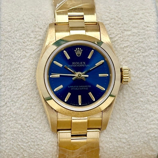 Oyster Perpetual 26 Sunburst Blue 18K Yellow Gold Ref 67188 1995