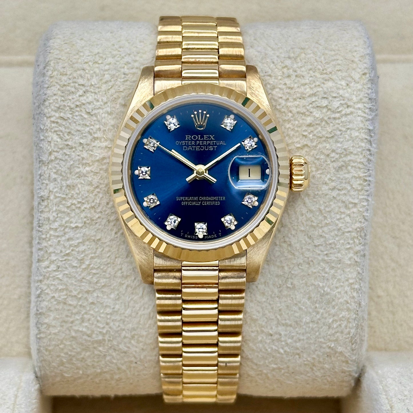 Lady-Datejust 26 Sunburst Blue Diamond 18K Yellow Gold President Ref 69178