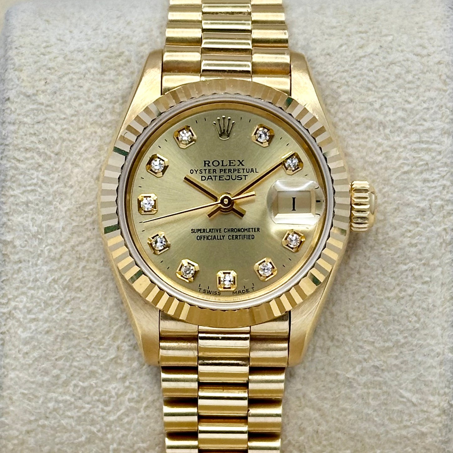Lady-Datejust 26 Champagne Diamond 18K Yellow Gold President Ref 69178