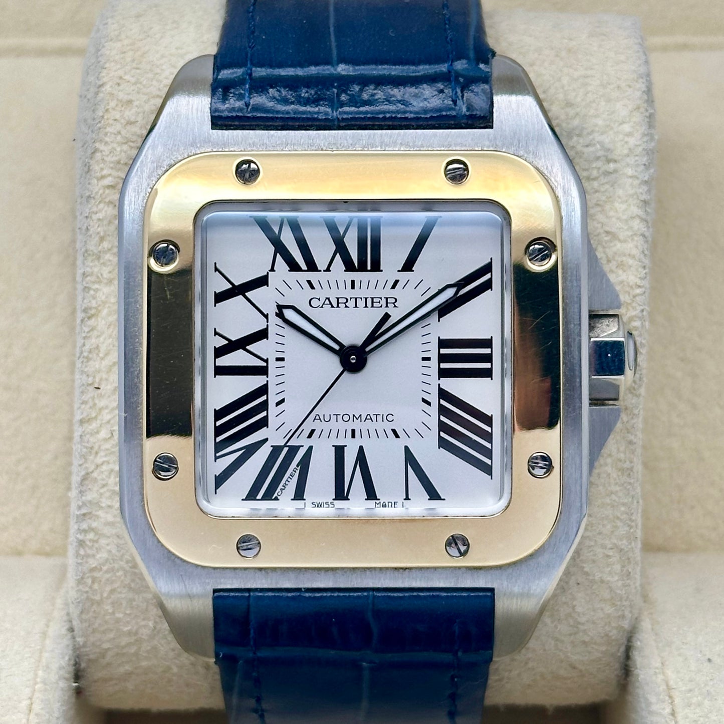 Santos 100 XL Automatic 18K Yellow Gold White Romans Ref 2656