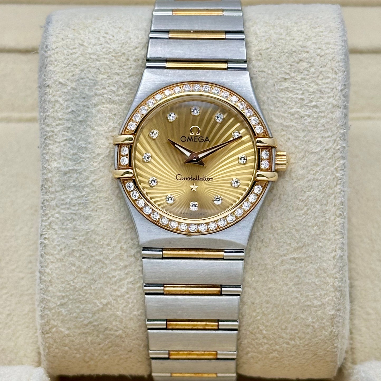 Constellation Ladies Factory Diamond Bezel Yellow Gold Ref 111.25.26.60.58.001