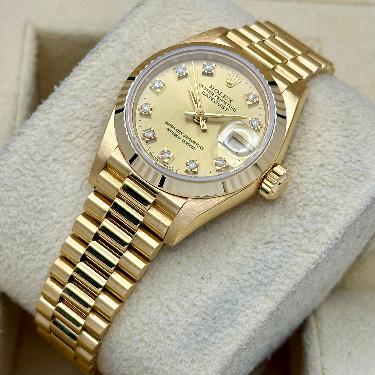 Lady-Datejust 26 Champagne Diamond 18K Yellow Gold President Ref 69178