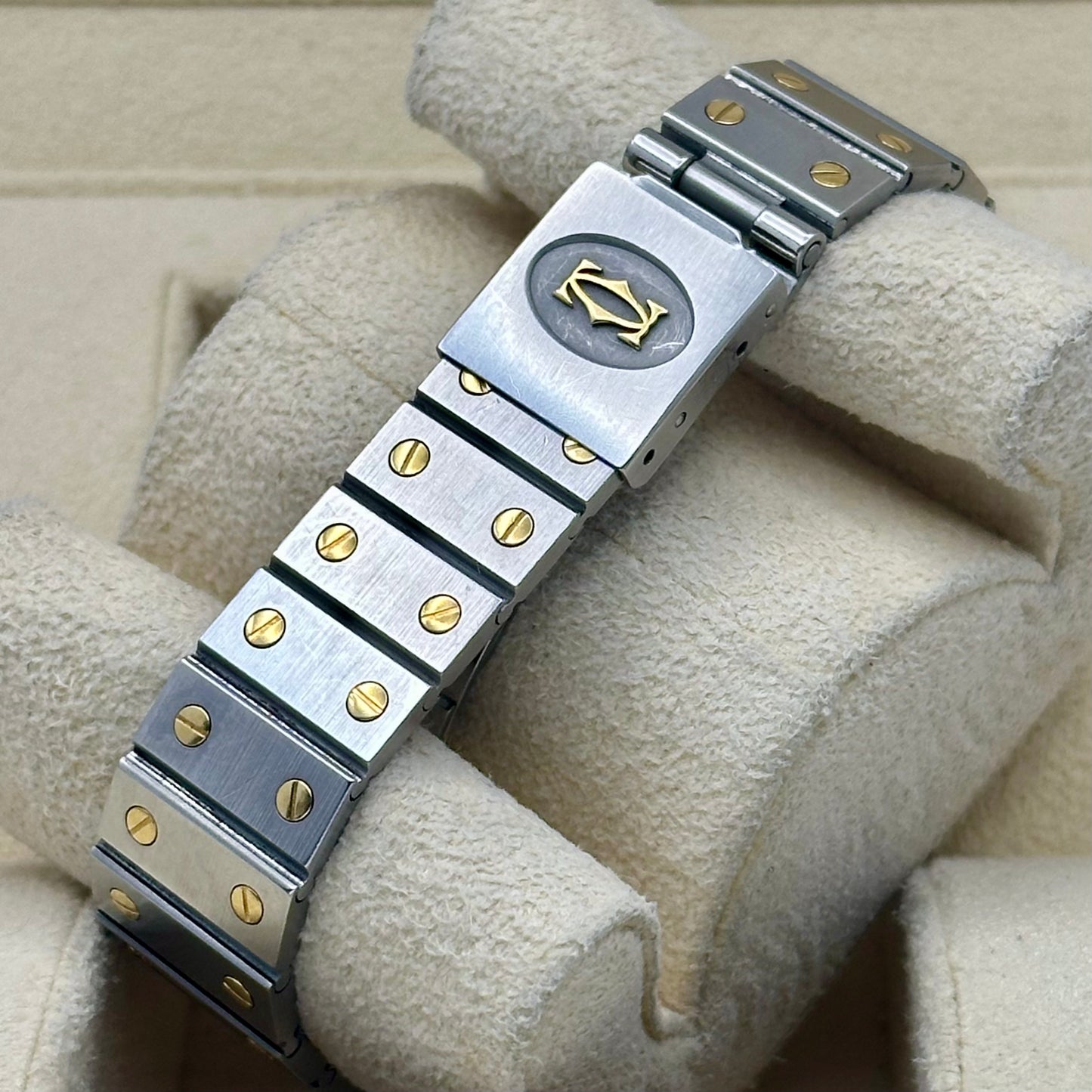 (ON HOLD) Santos Carrée Large White Romans 18K Yellow Gold Ref 2961 1986