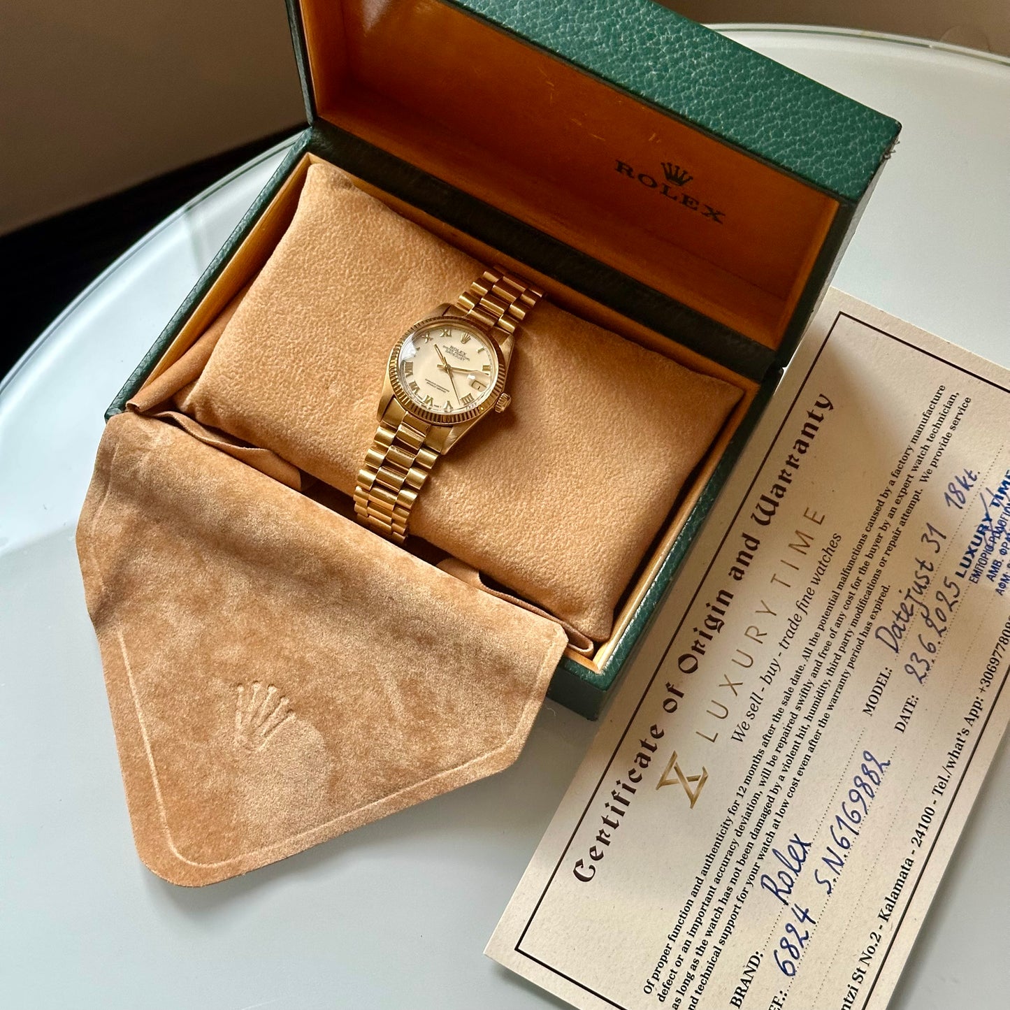 Datejust 31 White Romans 18K Yellow Gold Presidential Ref 6824 1979