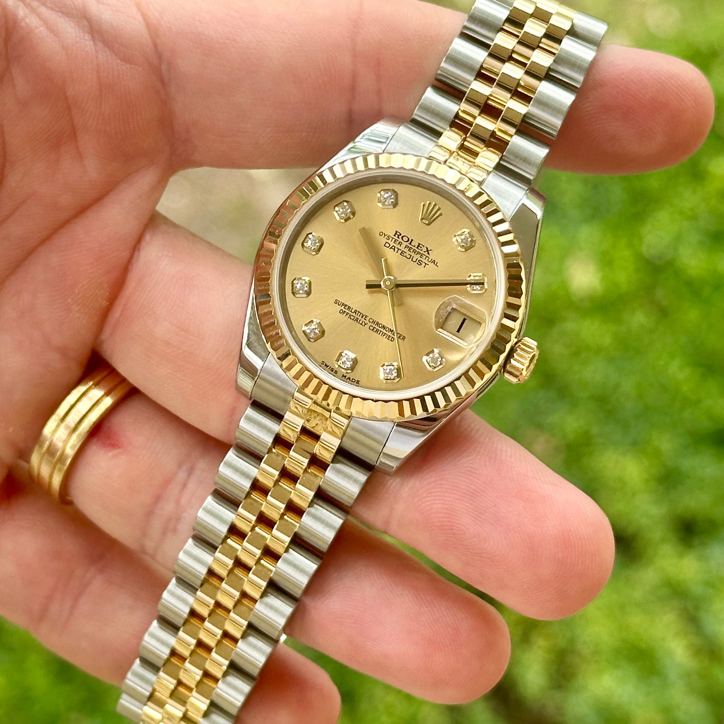 Datejust 31 Champagne Diamond Dial 18K Yellow Gold Ref 178273 2012