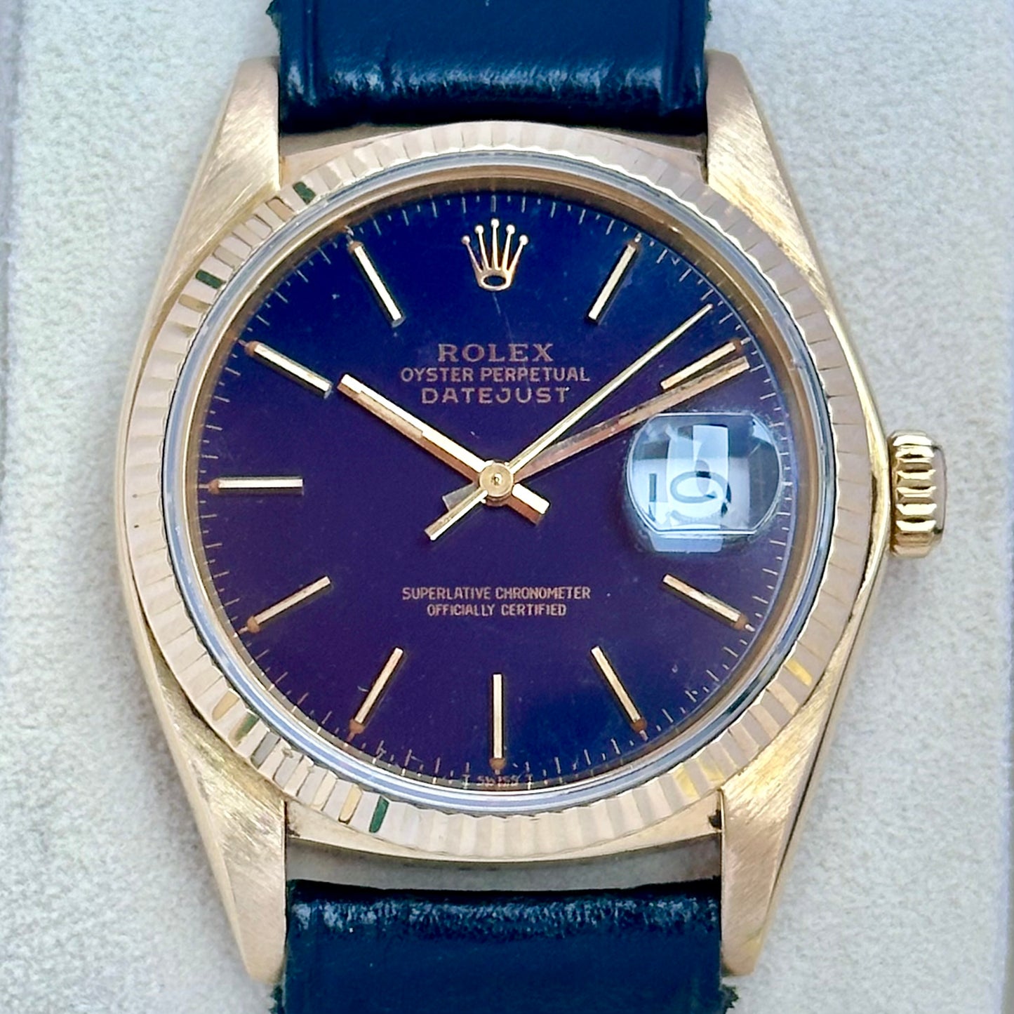 Datejust 36 Blue Enamel 18K Yellow Gold Ref 16018 1979