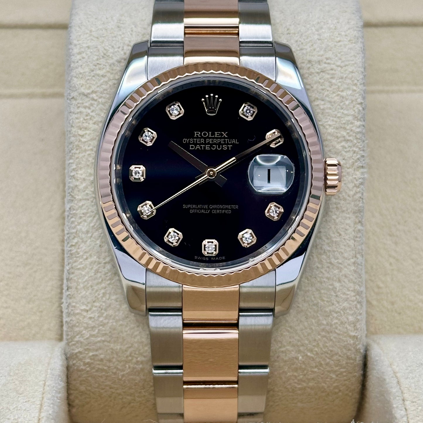 Datejust 36 Black Diamond Dial 18K Rose Gold Ref 116231