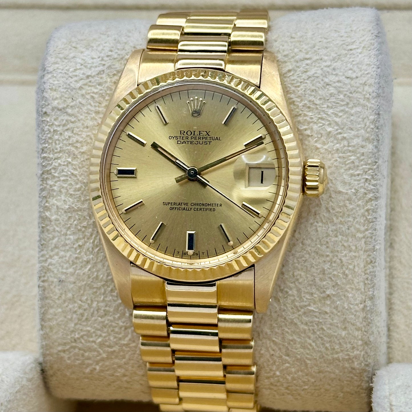 Datejust 31 Champagne 18K Yellow Gold President Ref 6827