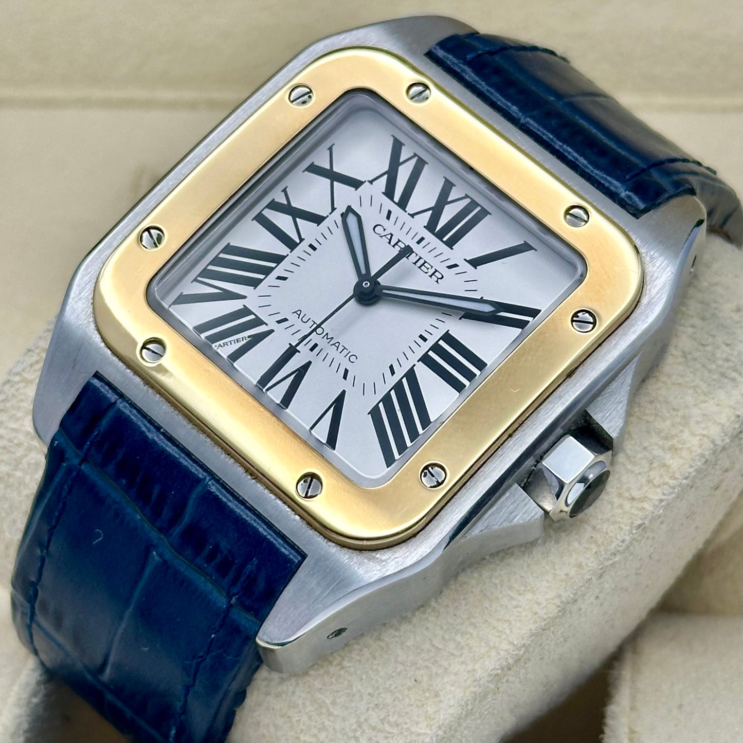 Santos 100 XL Automatic 18K Yellow Gold White Romans Ref 2656