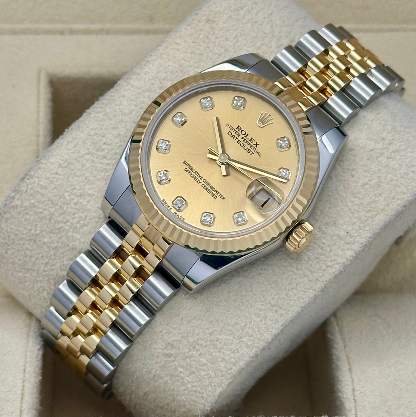 Datejust 31 Champagne Diamond Dial 18K Yellow Gold Ref 178273 2012