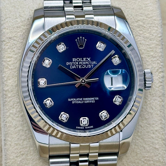 Datejust 36 Blue Diamond Dial Super Jubilee 18K White Gold Ref 116234 2016